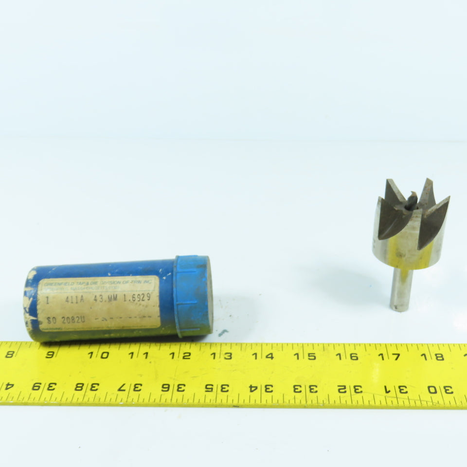Greenfield 43mm Hole Cutter W/ 1/4" Pilot HS TRW 1/2" Shank 5-Flute