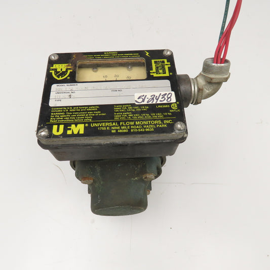 UFM MN-FSF40GM-8-32V1.0-A1WL-20D 1" NPT Brass Flow Monitor 480VAC 0-40 GPM