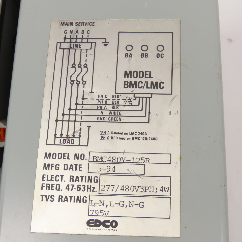 EDCO BMC480Y-125R AC Power Transient Voltage Surge Suppressor 277/480V 3Ph