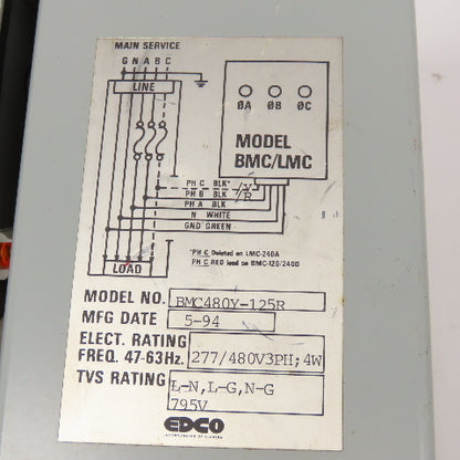 EDCO BMC480Y-125R AC Power Transient Voltage Surge Suppressor 277/480V 3Ph