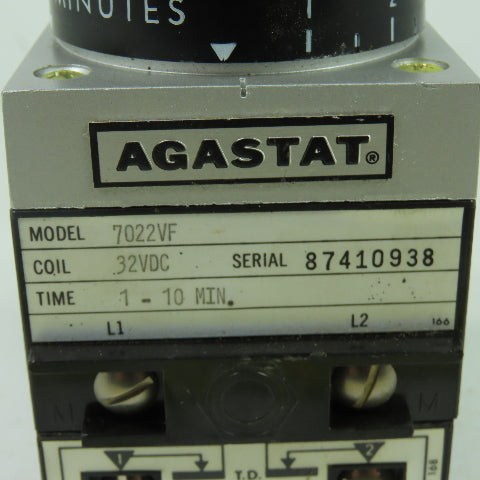 Agastat 7022VF Pneumatic Timing Relay 32VDC Coil 1-10 Min