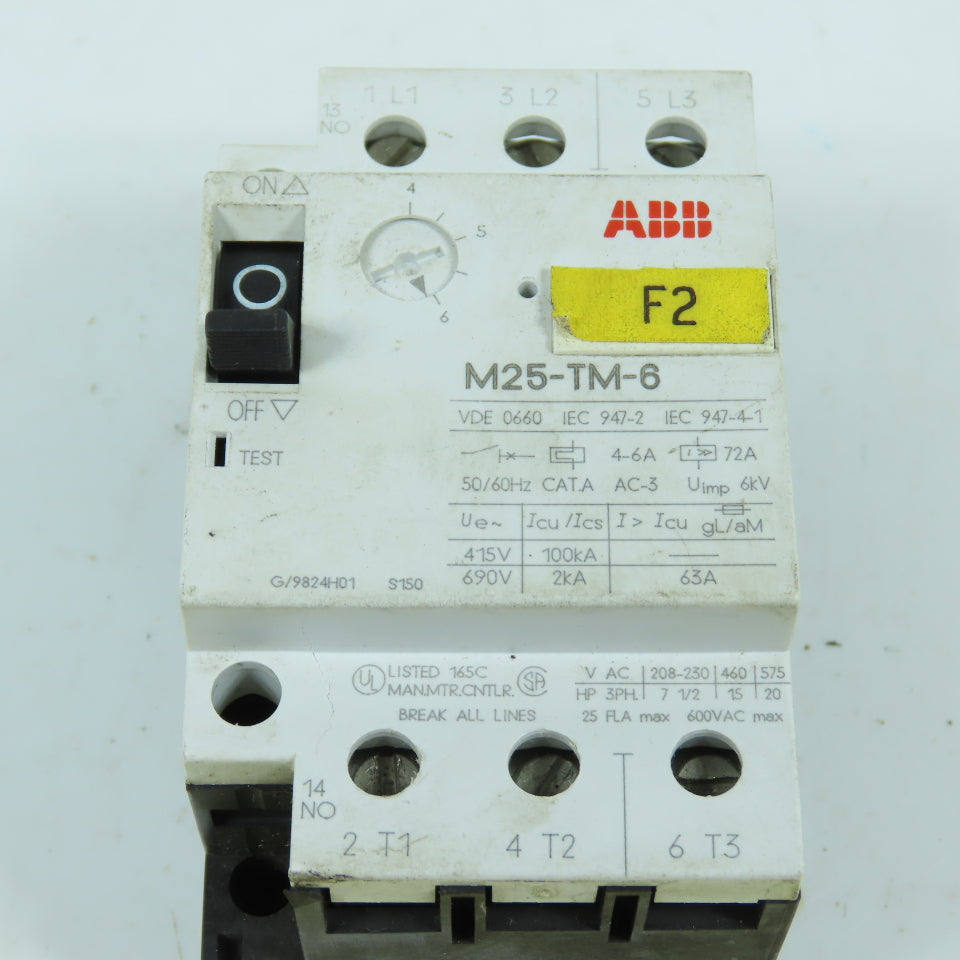 ABB M25-TM-6 4-6A Motor Protector Circuit Breaker 15HP 600VAC
