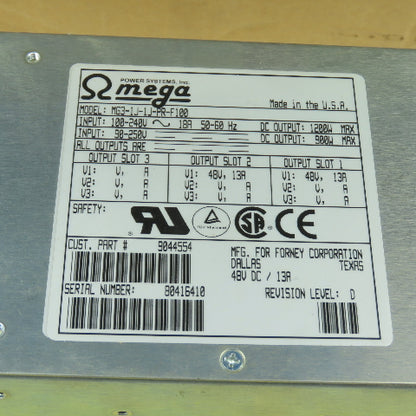 Omega MG3-1J-1J-PR-F100 1200W 48V DC 13A Power Supply 100-240VAC 90-250VDC NEW