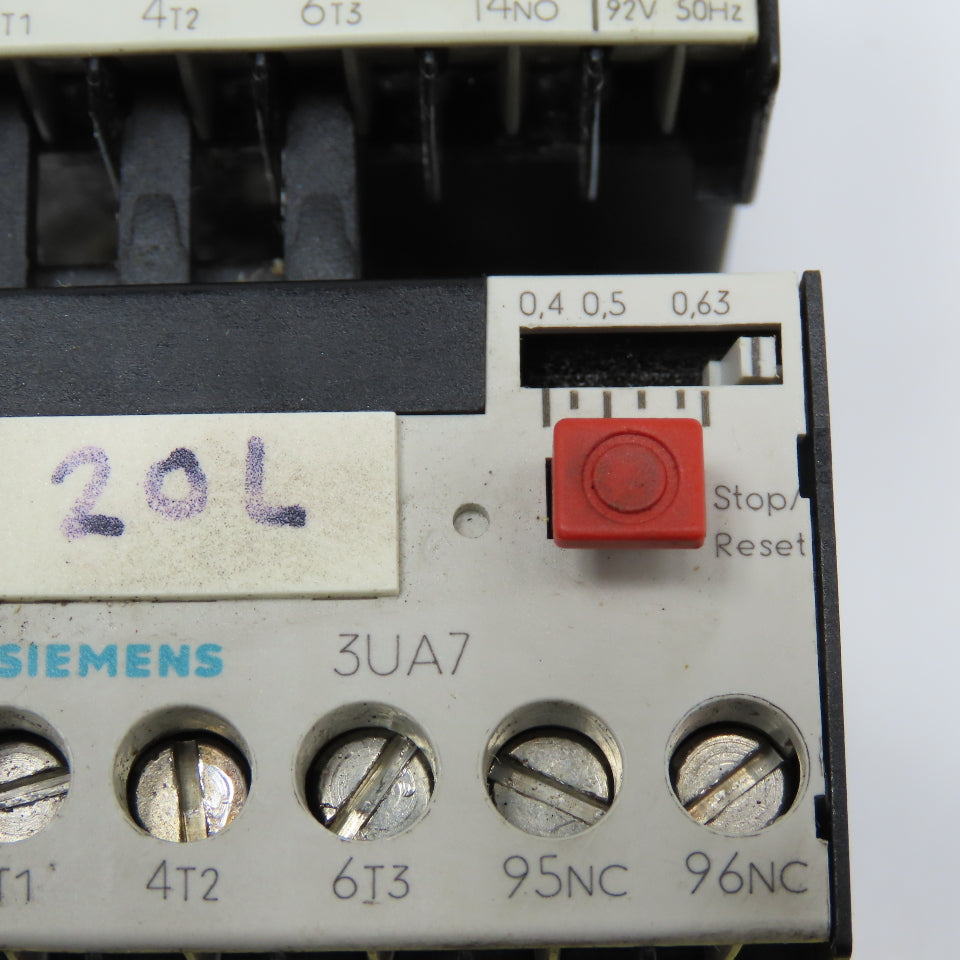 Siemens 3TF2010-0AG1 600V 16A 3Ph 5Hp Max Contactor W/0.4-0.63A Overload
