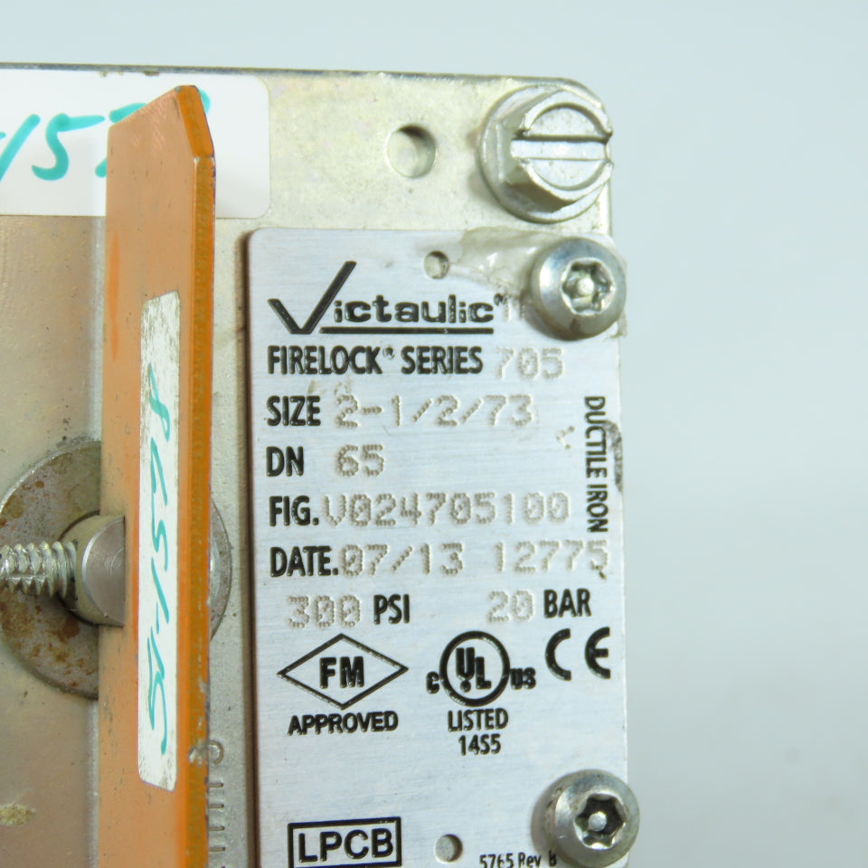 Victaulic 2-1/2/73 Firelock 705 2-1/2" Socket Manual Butterfly Valve 300PSI