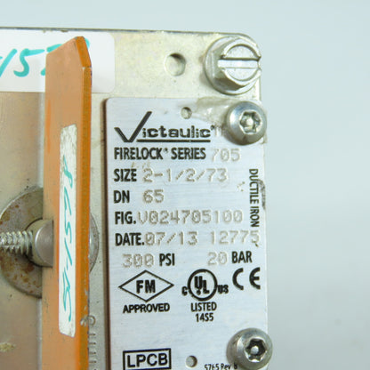 Victaulic 2-1/2/73 Firelock 705 2-1/2" Socket Manual Butterfly Valve 300PSI