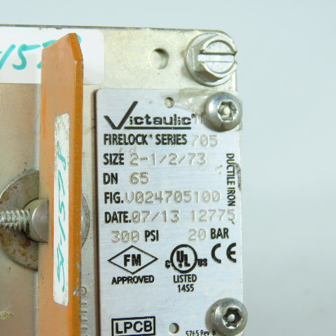 Victaulic 2-1/2/73 Firelock 705 2-1/2" Socket Manual Butterfly Valve 300PSI