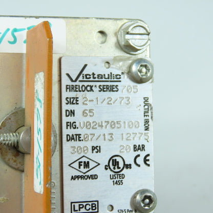 Victaulic 2-1/2/73 Firelock 705 2-1/2" Socket Manual Butterfly Valve 300PSI