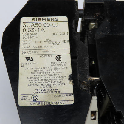 Siemens 3TD 10 17-0C Reversing Contactor 600V 7.5Hp Max .63-1A Trip 110V Coil
