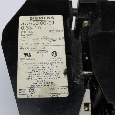 Siemens 3TD 10 17-0C Reversing Contactor 600V 7.5Hp Max .63-1A Trip 110V Coil