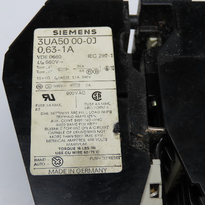 Siemens 3TD 10 17-0C Reversing Contactor 600V 7.5Hp Max .63-1A Trip 110V Coil