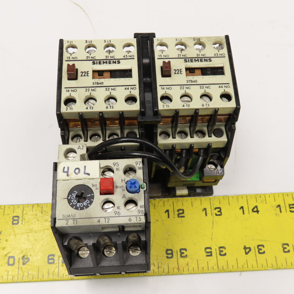 Siemens 3TD 10 17-0C Reversing Contactor 600V 7.5Hp Max .63-1A Trip 110V Coil