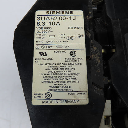 Siemens 3TB42 17-6E Reversing Contactor 600V 7.5Hp Max 6.3-10A Trip 110V Coil