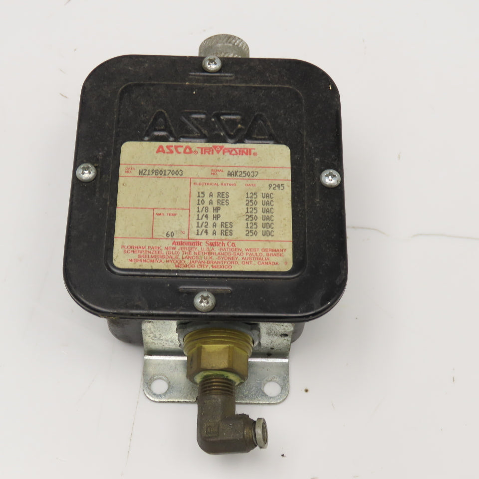 ASCO HZ19B017003 Tri-Point Pressure Switch 250V AC/DC