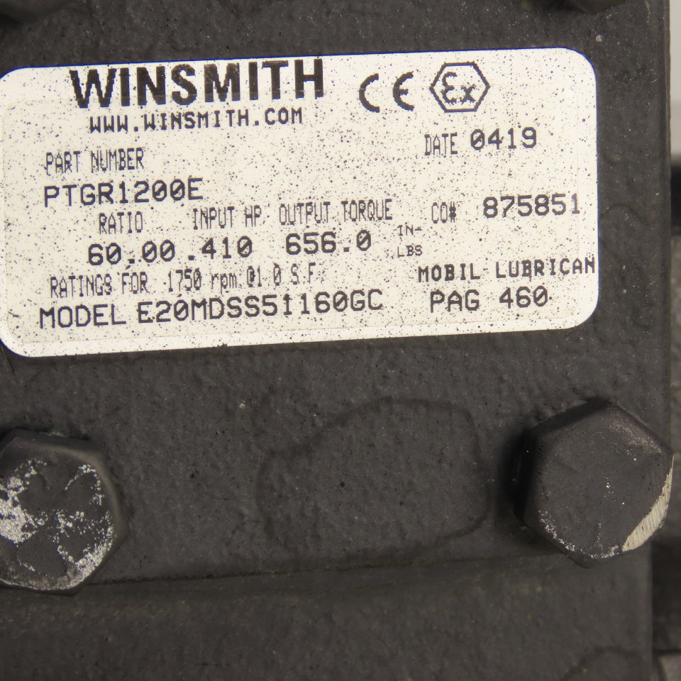 Winsmith PTGR1200E E20 60:1 Ratio Gear Reducer 29RPM Output 0.410HP 656 LB Torq