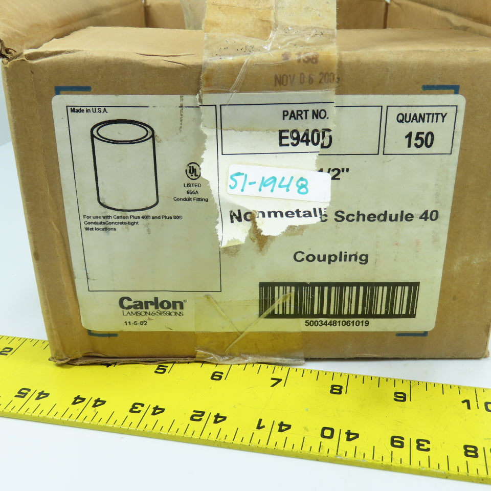 Carlon E940D 1/2" x 1/2" Nonmetallic Schedule 40 PVC Coupling Lot Of 150