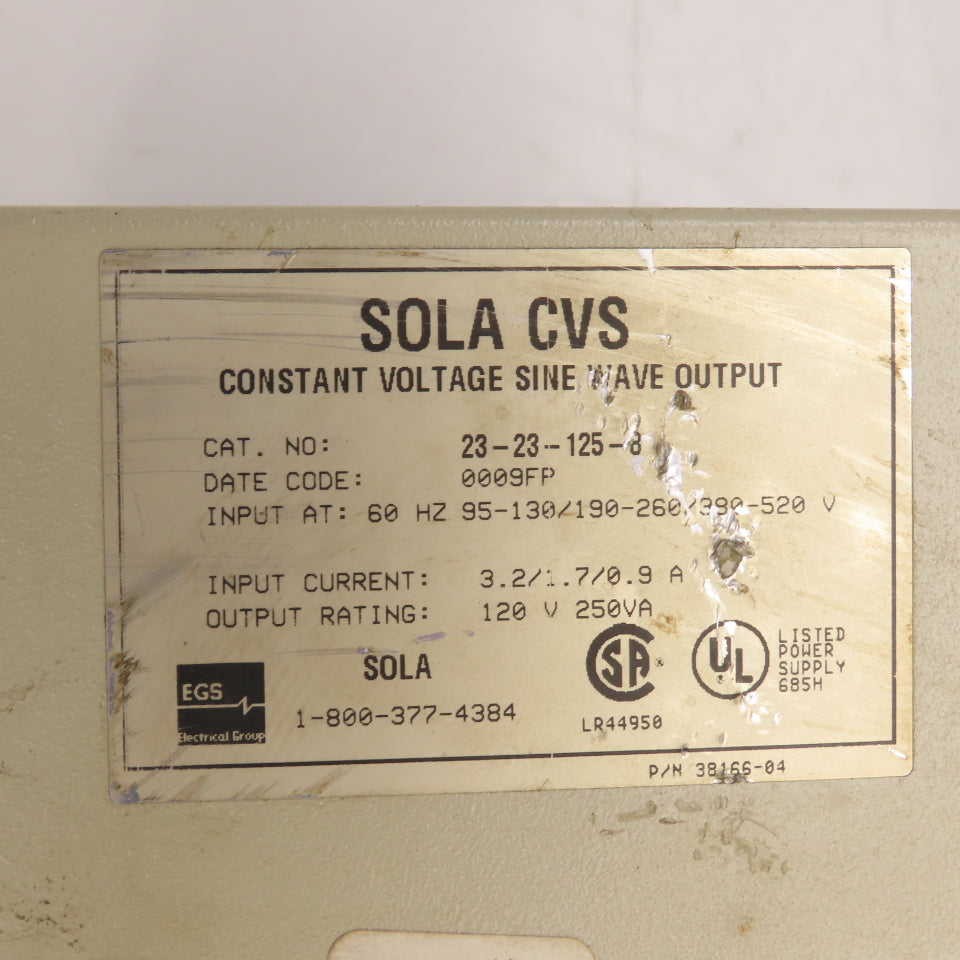 Sola 23-23-125-8 250VA 120V Constant Voltage Sine Wave Transformer Pri 95-520V