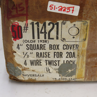 Mulberry 11421 4" Square Box Cover 1/2" Raise 20A 1.62" Dia. Receptacle Lot/45