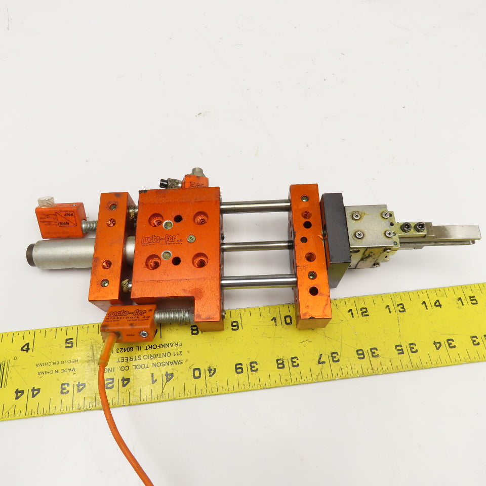 Meto-Fer 15mm Bore 50mm Stroke Pneumatic Linear Slide Actuator Parallel Gripper