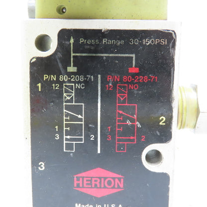 Herion 80-208-71 80-228-71 3/2 Position Solenoid Valve 30-150PSI 120V 1/2" NPT