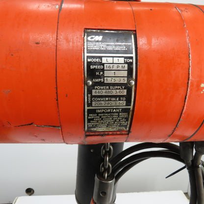 CM Lodestar Model L 1 Ton 2000LB Electric Chain Hoist 10' Lift 16FPM 230/460V