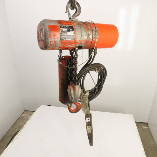 CM Lodestar Model H 1 Ton 2000LB Electric Chain Hoist 15' Lift 8FPM 230/460V 3PH