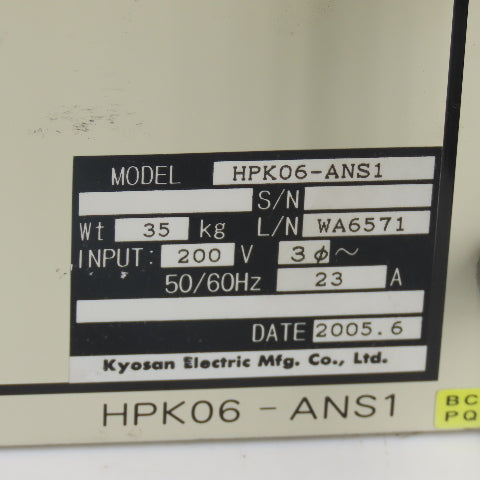 Kyosan HPK06-ANS1 DC Power Supply 200V 3Ph 50/60Hz 23A