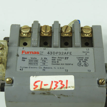 Furnas 43DP32AFE Size 1 Reversing Motor Starter Contactor 600V 27A 120V Coil