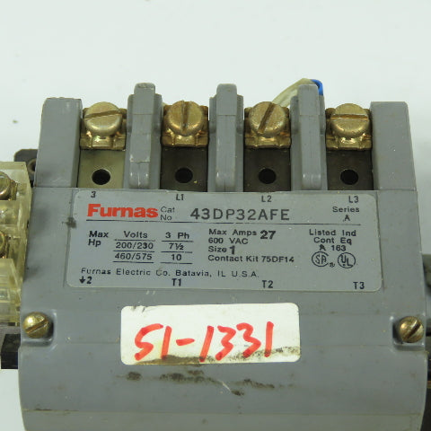 Furnas 43DP32AFE Size 1 Reversing Motor Starter Contactor 600V 27A 120V Coil