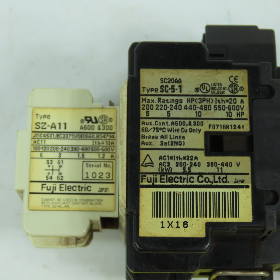 Fuji SC-5-1 SC20AA Contactor Relay 7.5kW 440V W/ SZ-A11 Aux (220V Coil)