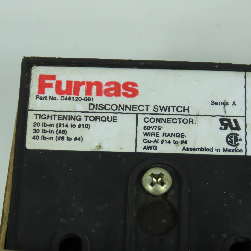 Furnas D46120-001 Series A Disconnect Switch 3-Pole Fusible