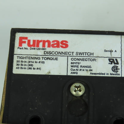 Furnas D46120-001 Series A Disconnect Switch 3-Pole Fusible