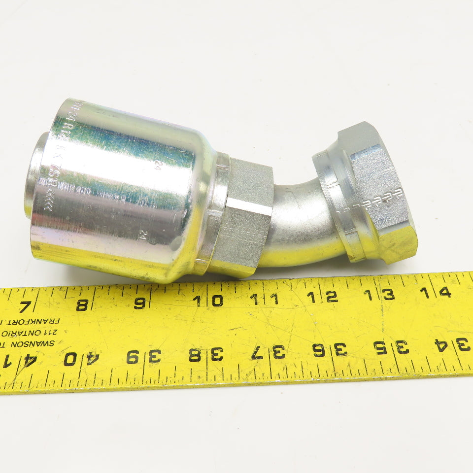 Parker 1-1/2" (-24) Female ORFS Seal-Lok x 1-1/2" Crimp Style Elbow 45°