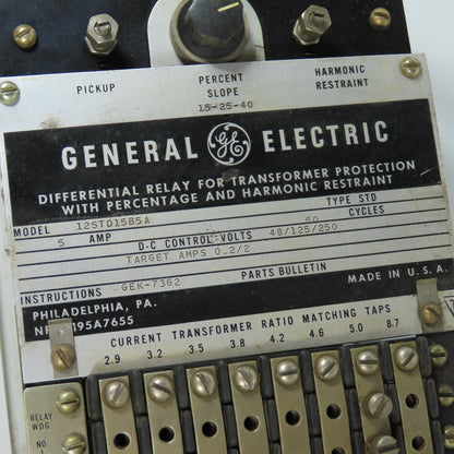 General Electric 12STD15B5A 5A Differential Relay For Transformers 60HZ
