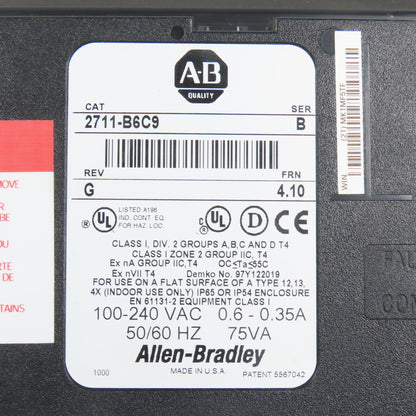 Allen Bradley 2711-B6C9 Ser B FRN 4.10 PanelView 600 Operator Interface (Clean)
