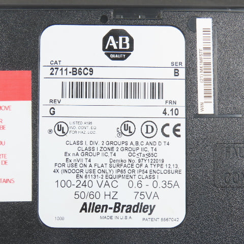 Allen Bradley 2711-B6C9 Ser B FRN 4.10 PanelView 600 Operator Interface (Clean)