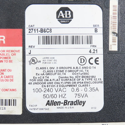Allen Bradley 2711-B6C8 Ser B FRN 4.21 PanelView 600 Operator Interface (Clean)
