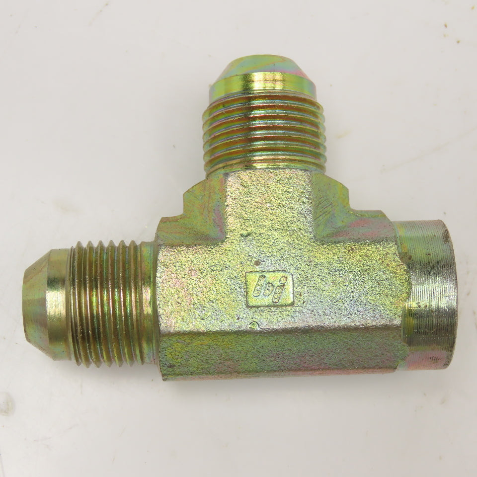 3/8" NPT Female x 1/2" JIC Male x 1/2" JIC Male Run Tee