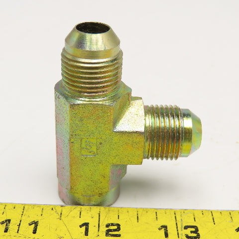 3/8" NPT Female x 1/2" JIC Male x 1/2" JIC Male Run Tee