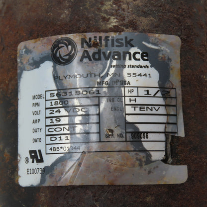 Nilfisk Advance 56315061 24VDC Cylindrical Brush Motor 1800RPM 1/2HP ES4000
