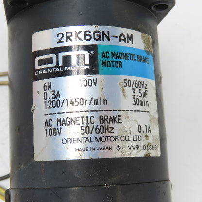 Oriental Motor 2RK6GN-AM 100V 6W 50/60Hz Magnetic Brake Motor 1200/1450RPM