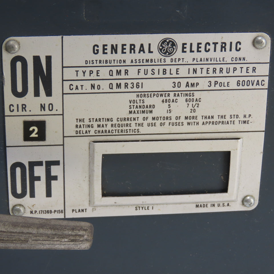 General Electric QMR36I 30A Fusible Interrupter Switch 3 Pole 600VAC