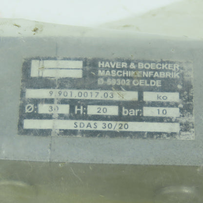 Haver & Boecker SDAS 30/20 Pneumatic Clamp Cylinder 30mm Bore 20mm Stroke NEW