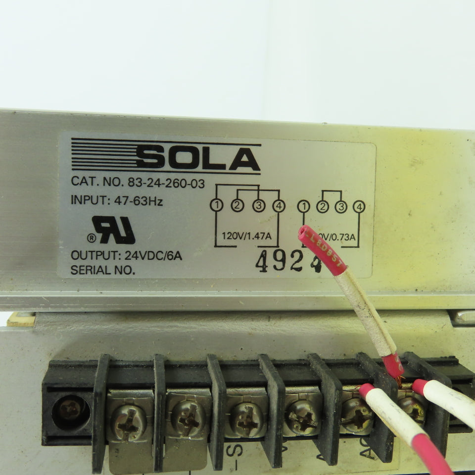 Sola 83-24-260-03 24V DC 6A Power Supply 120/240VAC 47-63HZ Input