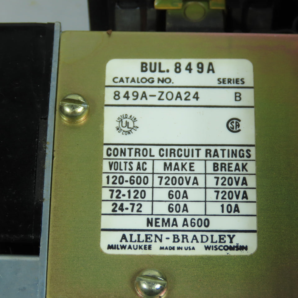 Allen Bradley 849A-ZAA24 Ser C Pneumatic Timing Relay 600VAC 849A-ZOA24 NEW