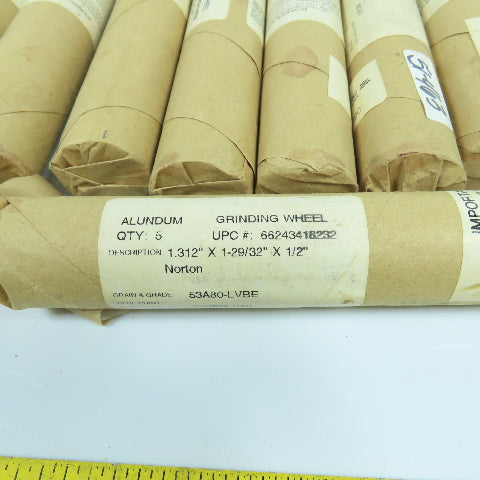 Norton 53A80-LVBE 1.312" x 1-29/32" x 1/2" Alundum Grinding Wheels Lot Of 50