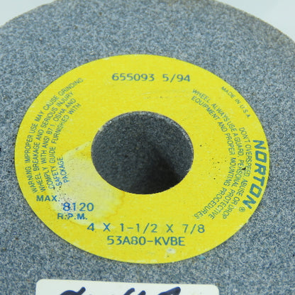 Norton 53A80-LVBE 4" x 1-1/2" x 7/8" Alundum Grinding Wheels 8120RPM Lot Of 6