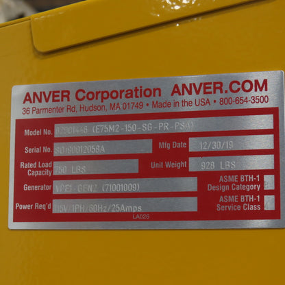 Anver VPE1-Gen2 750LB Two Pad Electric Side Gripper Vacuum Lifter 115V 1Ph