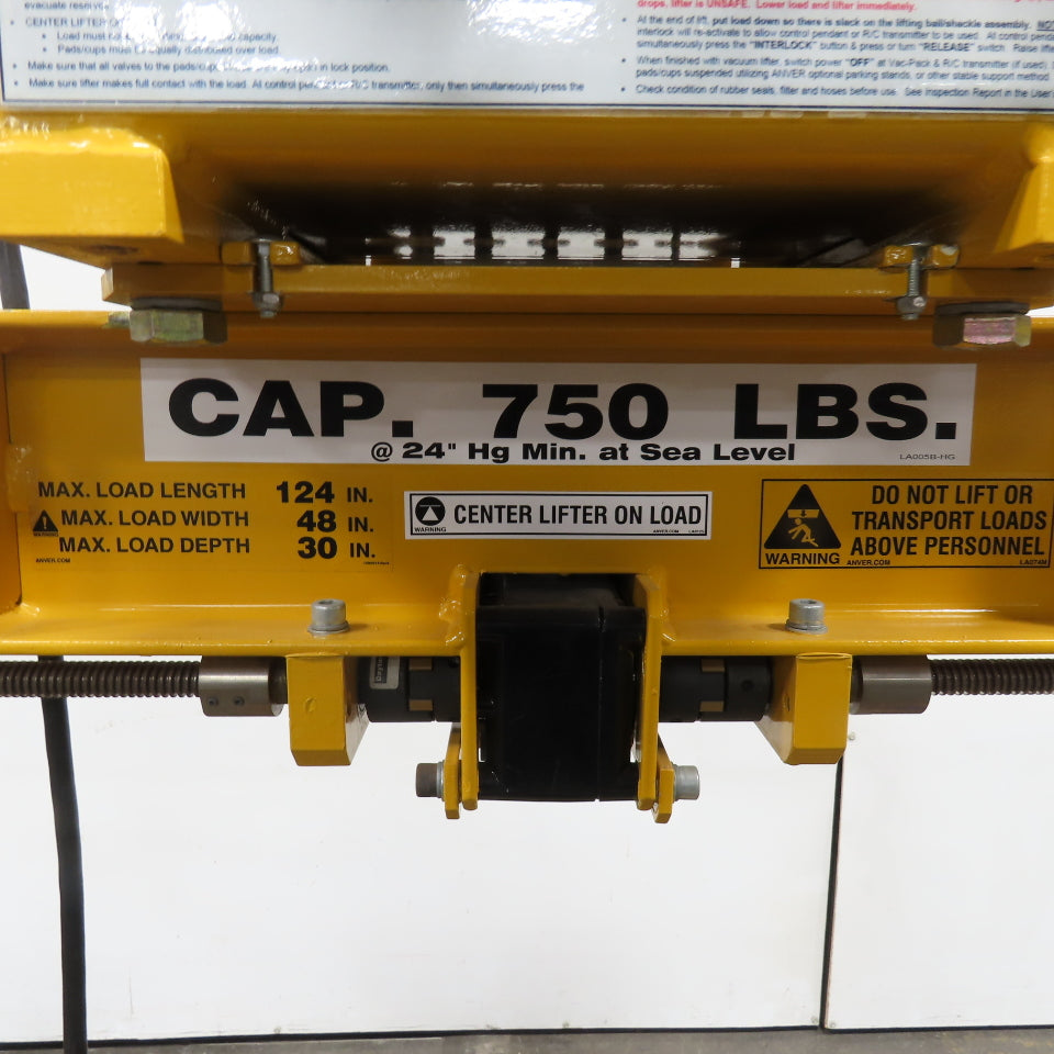 Anver VPE1-Gen2 750LB Two Pad Electric Side Gripper Vacuum Lifter 115V 1Ph