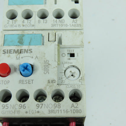 Siemens 3RT1016-1AK61 Contactor Relay 120V Coil W/Overload 3RU1116-1DB0 2.2-3.2A